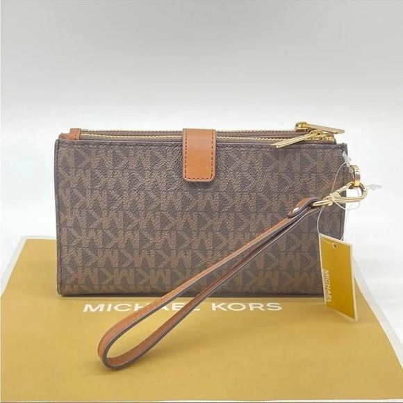 Michael Kors Large Double Zip Wallet Wristlet Leather Rich Brown - Picture 5 of 11